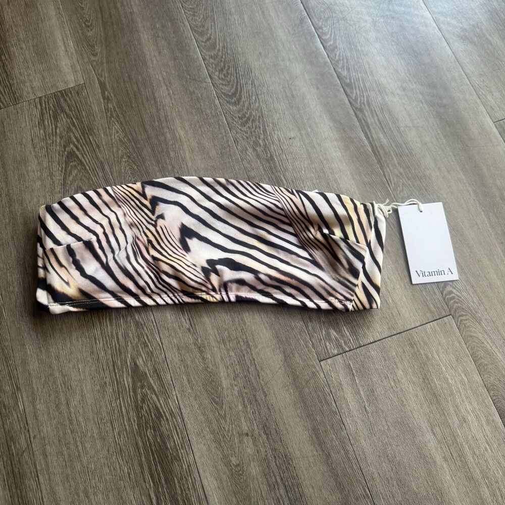 NWT Vitamin A Sz L Nala Bandeau Top Coast Animal Colorblock EcoLux Mob Wife Chic - Picture 8 of 13
